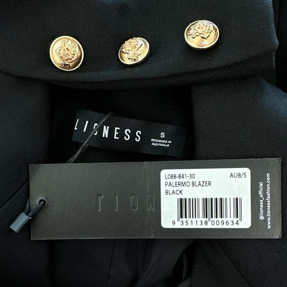 Lioness Black Palermo Double Breasted Gold Buttons Blazer Jacket NWT New S - Picture 7 of 7